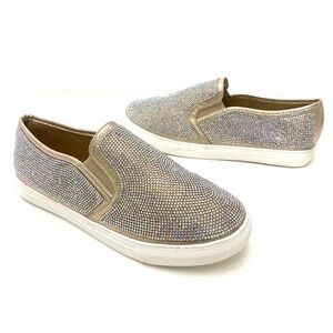 La Sheelah Women’s Golden Champagne Rhinestone Slip On Sneakers